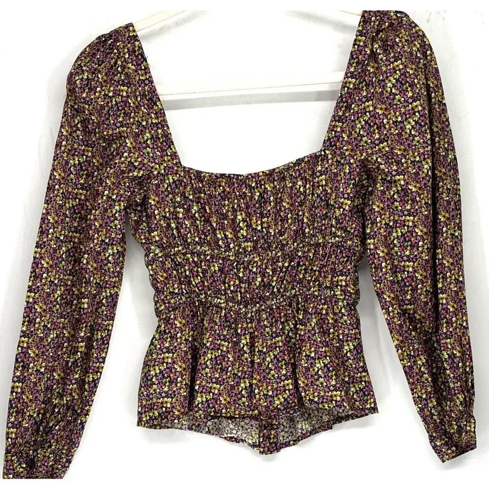 J Crew X Librrty Fabric Floral Smocked Peplum Blouse Cottage Core Puff Slv 2